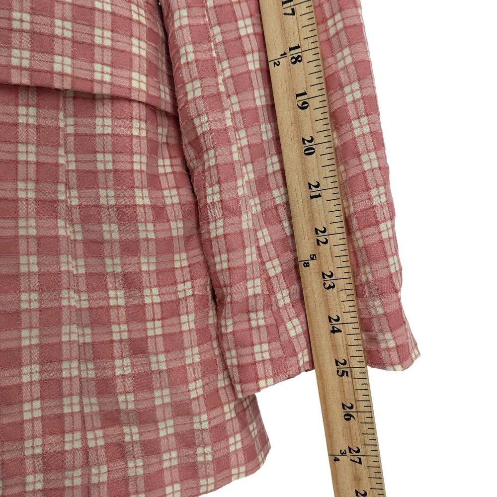 Free People Olivia Gingham Blazer M Pink Plaid Double Breasted Belted